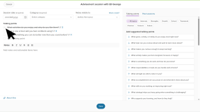 An Advisement session for a student is open. The cursor is clicking on a talking point to mark it as done.